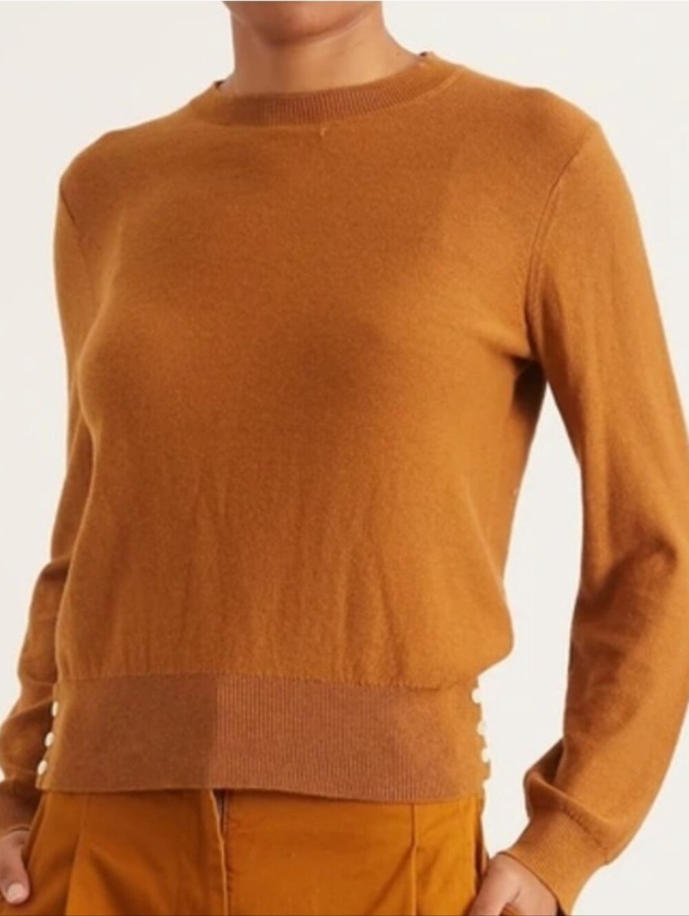 Alex Mill Isabelle Side Button Sweater Dark Camel 100% Cotton Knit Sz S Heritage